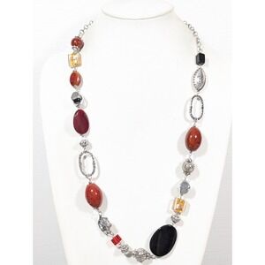 Premier Designs Ignite Silver Tone Multicolor Mixed Bead Necklace 32"
